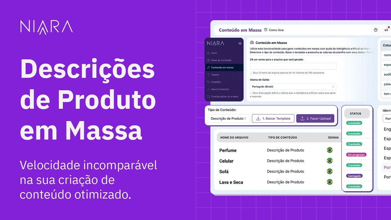 Gere 100 Descrições de Produtos em apenas 3 minutos com IA, SEO e Regras da sua Marca | Niara