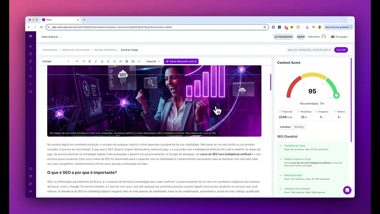 Checklist de SEO em Tempo Real: um Especialista de SEO dentro Editor da Niara