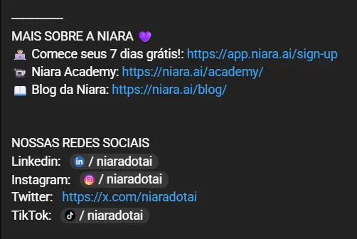 Exemplo de formatação final de descrição de vídeo no YouTube