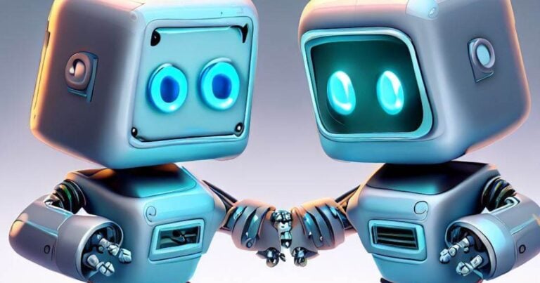 imagem gerada por ia representando inteligencia artificial chatseo x bard com dois robôs