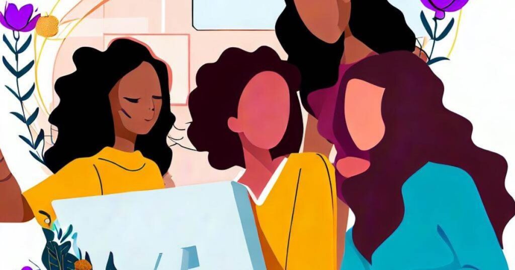 ilustração gerada por ia de mulheres trabalhando em frente ao computador