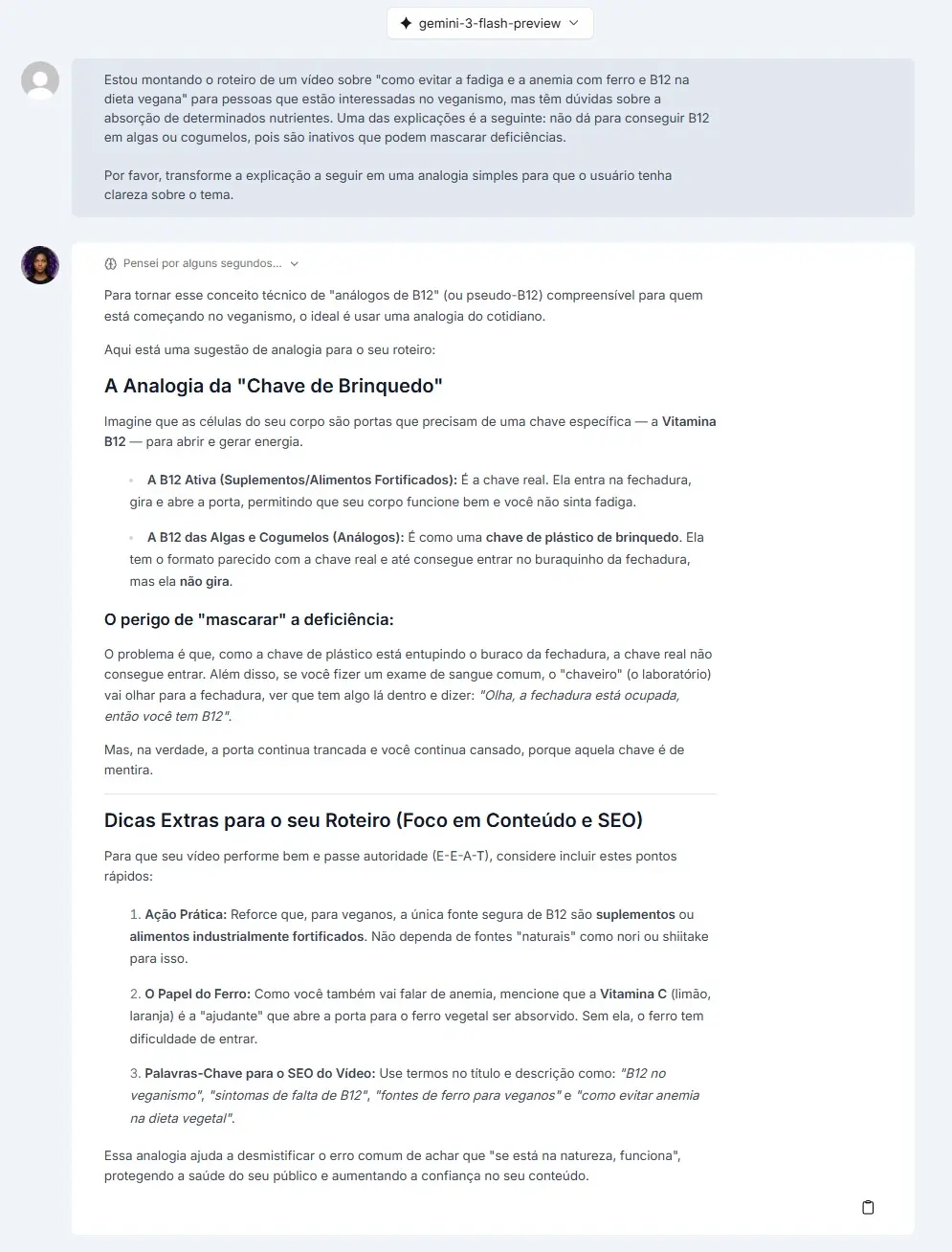 Print do ChatSEO indicando sugestão de analogia para tema complexo.