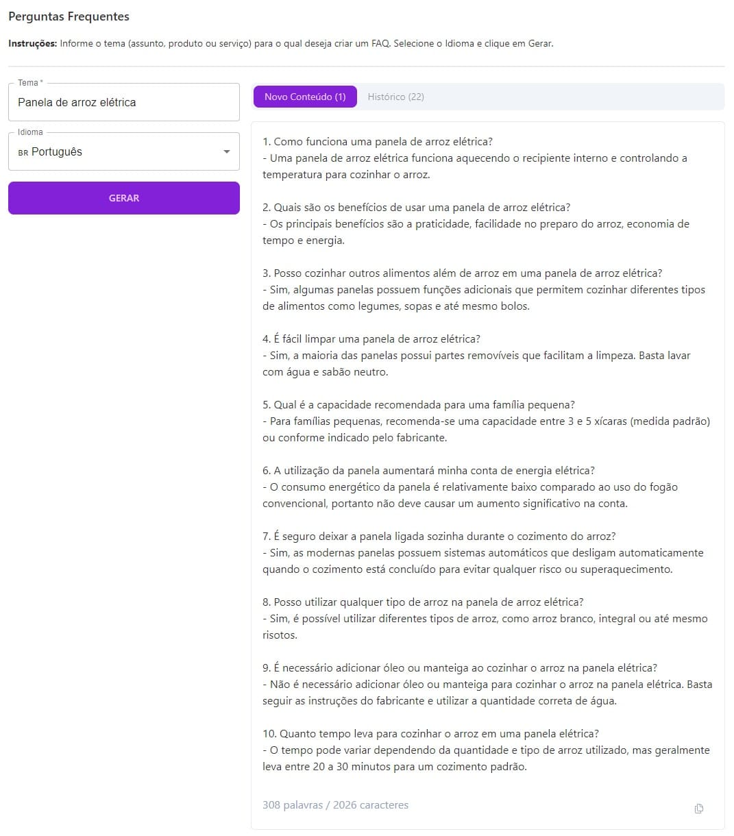 Gerador de ideias de conteúdo: dezenas de ideias com IA