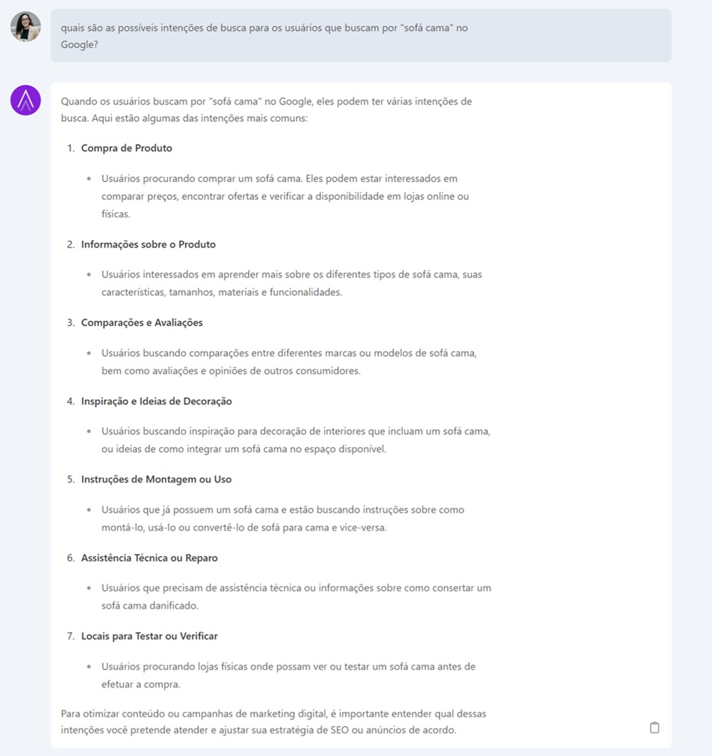 ChatSEO da Niara - intenções e micro intenções para o termo