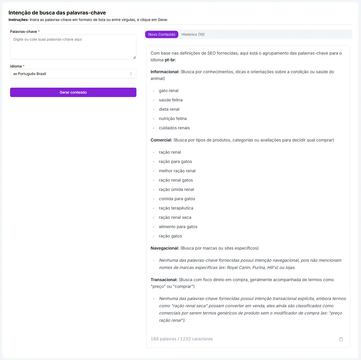Tarefa de clusterização de palavras-chave na Niara