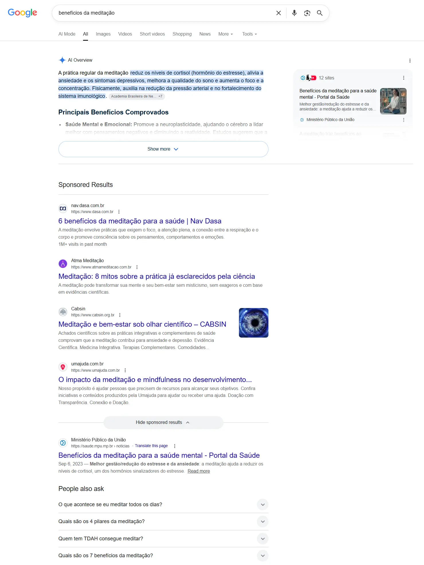 Exemplo de SERP para intenção de busca informacional
