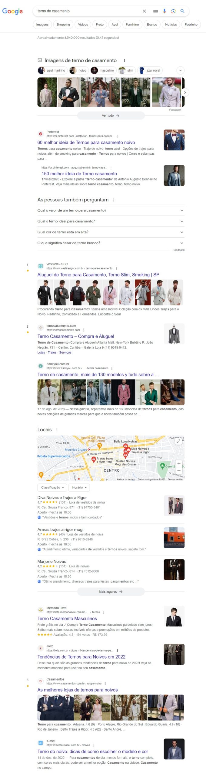 print mostrando intenção de busca mista no google