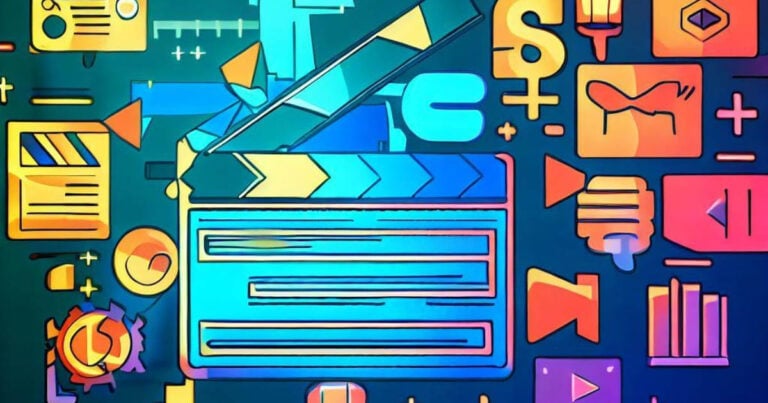 ilustração gerada por ia que representa roteiro de vídeo com claquete em destaque