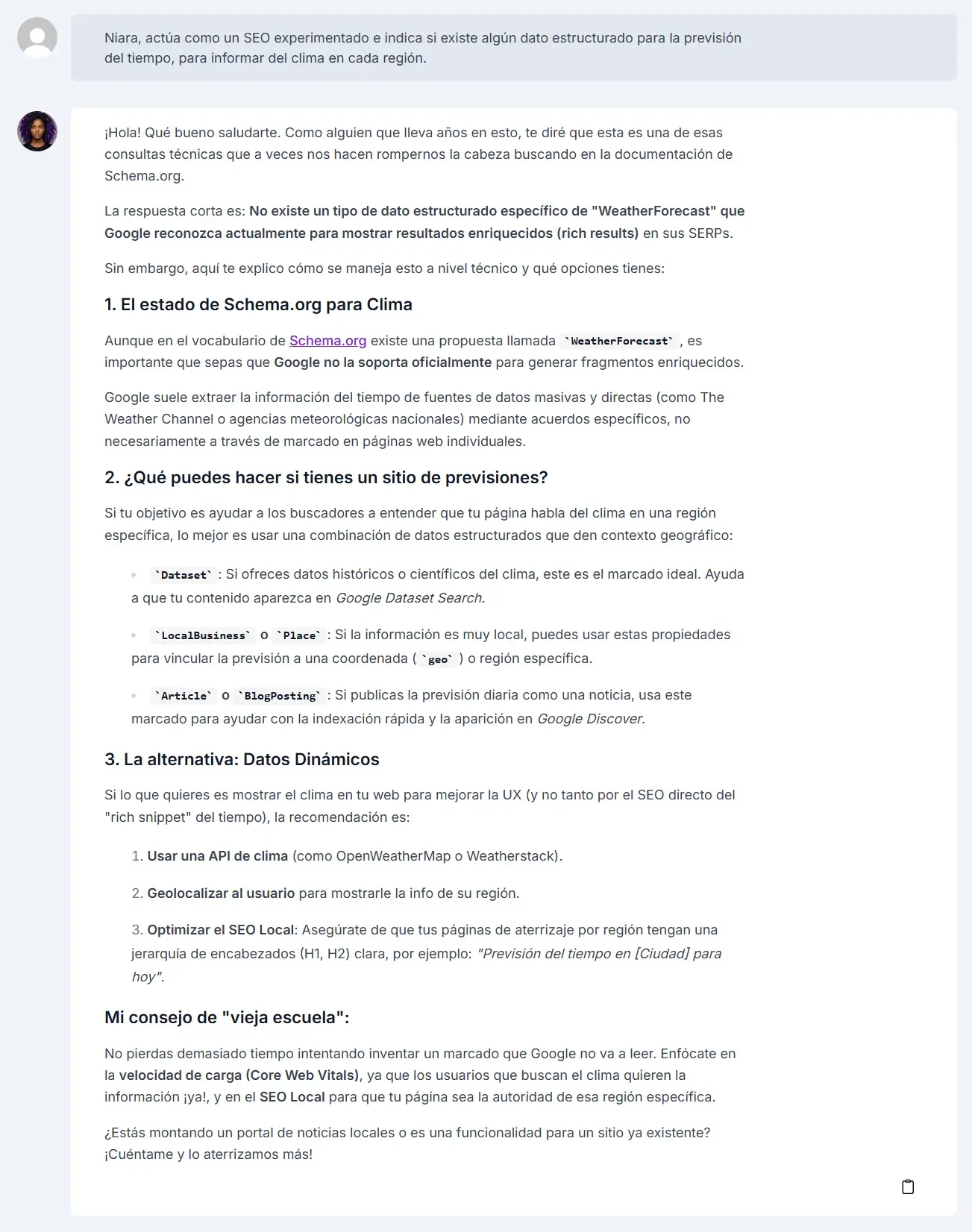 Prompt para datos estructurados para la previsión del tiempo.