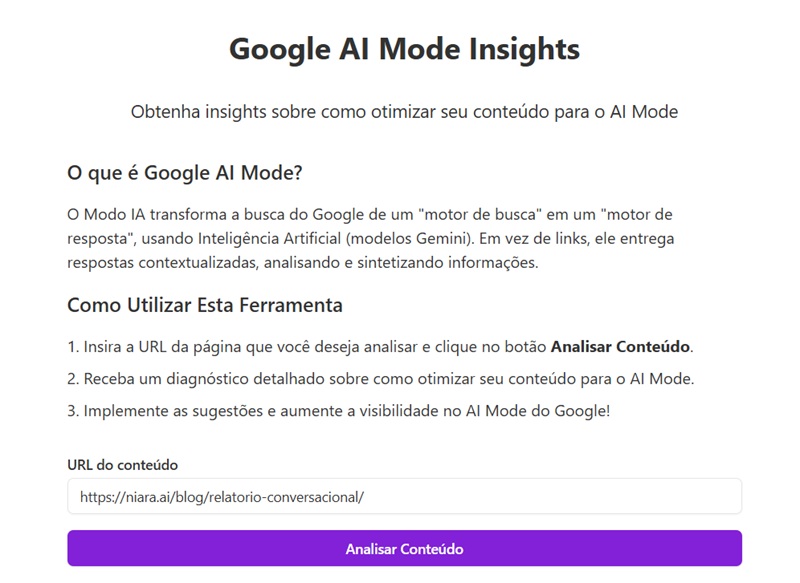 print da ferramenta Google AI Mode Insights