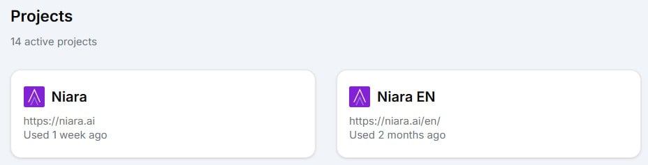 Projects Dashboard in Niara