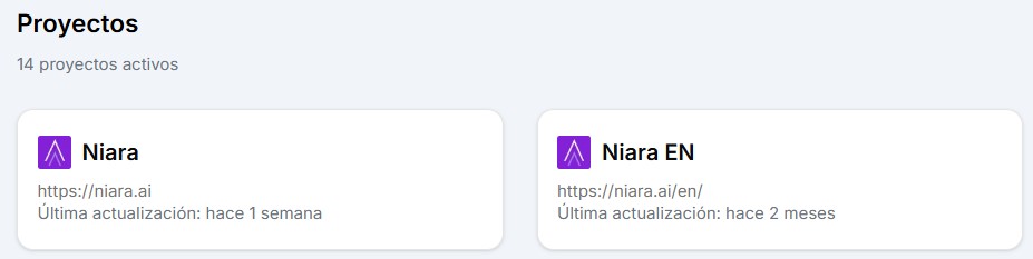 Panel de Proyectos en Niara