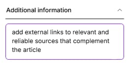 Additional info section in Niara's Content Workflow.