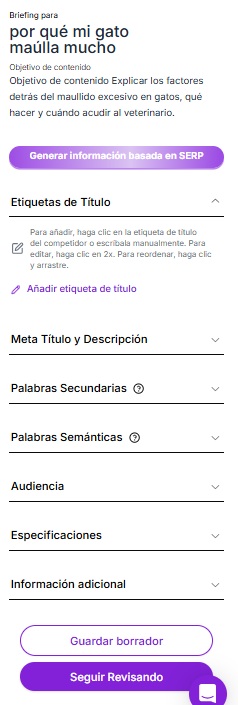 detalles del briefing en el Flujo de Contenido de Niara