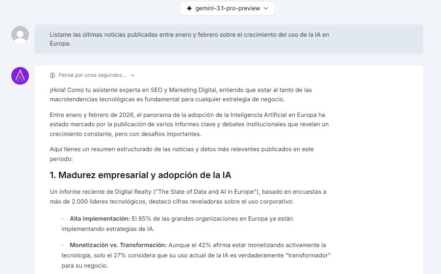 ChatSEO de Niara listando las últimas noticias solicitadas vía Búsqueda web.
