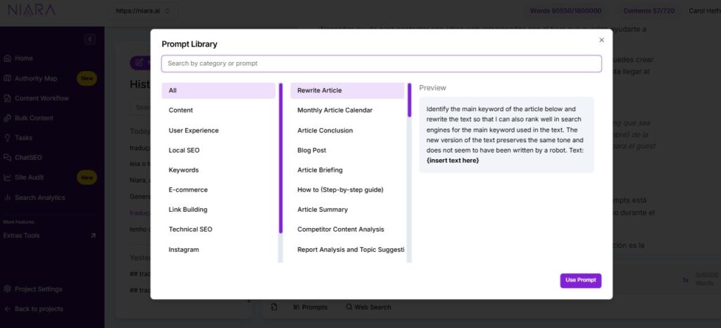 Niara's ChatSEO Prompt Library.