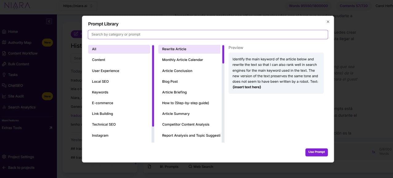 Niara's ChatSEO Prompt Library.