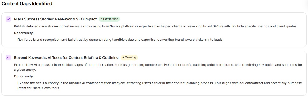 Content gaps generated by Niara.