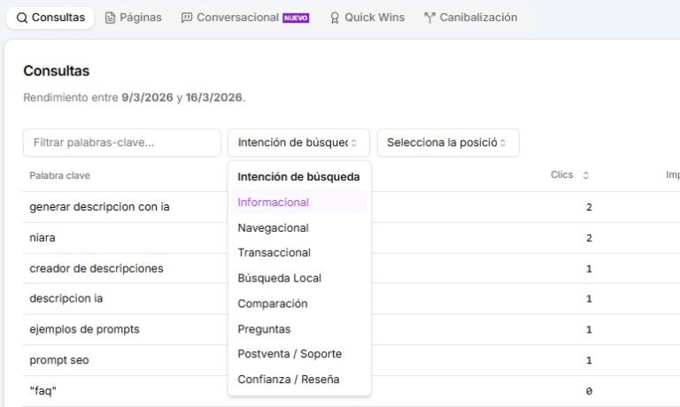 Filtros avanzados de Search Analytics de Niara.
