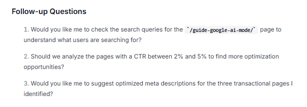 Search Analytics' follow up questions