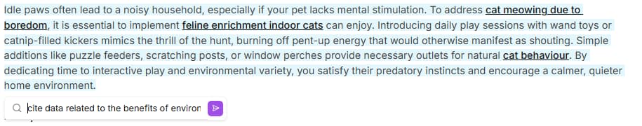 Generated text example in Niara's Content Workflow