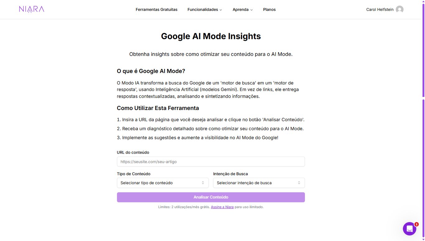 Página inicial do Google AI Mode Insights da Niara.