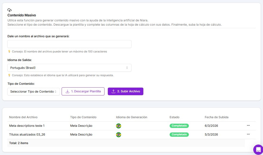 Historial de archivos en Contenido en Masa.