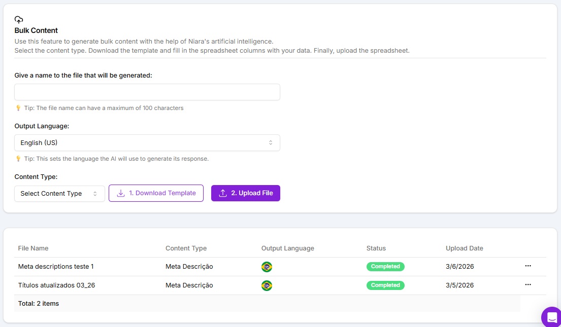 Niara's Bulk Content history