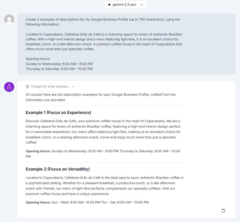 Copy examples created by Niara's ChatSEO.
