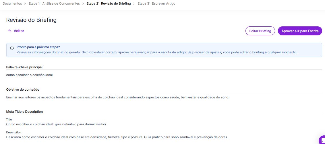 Painel de revisão do briefing no Fluxo de Conteúdo da Niara.