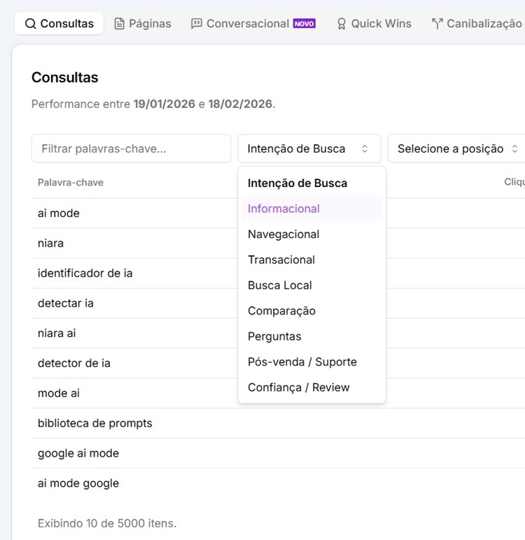Filtros no Search Analytics da Niara.