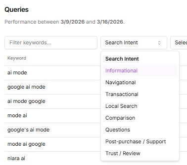 Search Analytics' queries and search intent.
