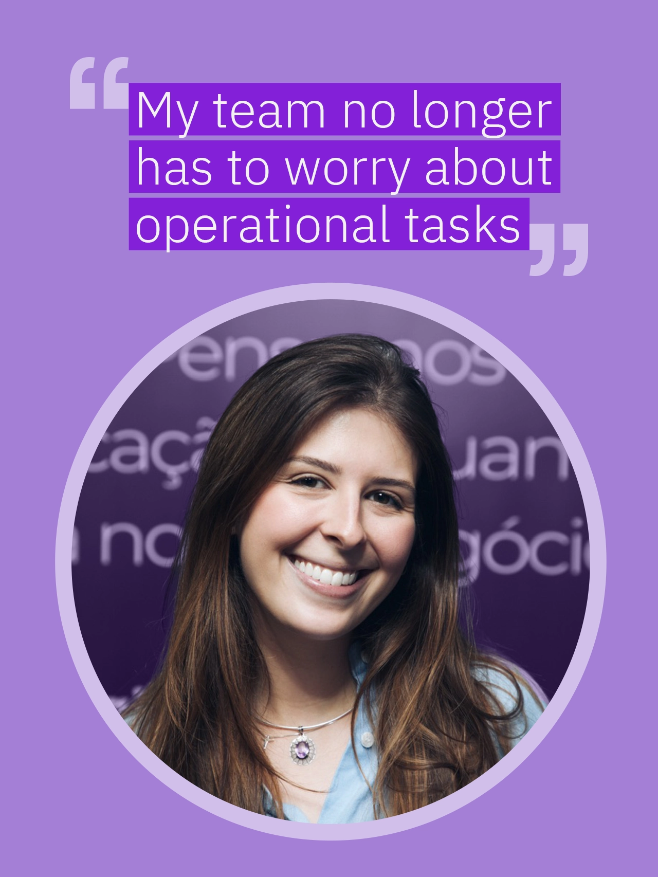 Purple testimonial banner featuring Laura.