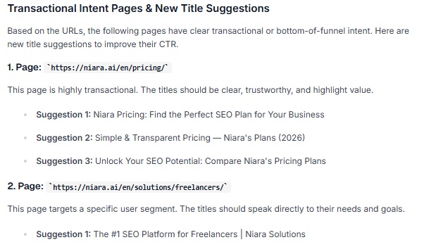 Title ideas generated by search intent.
