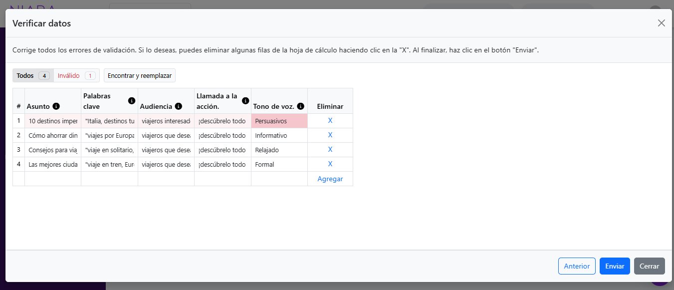 Verificación de los datos en Contenido en Masa.