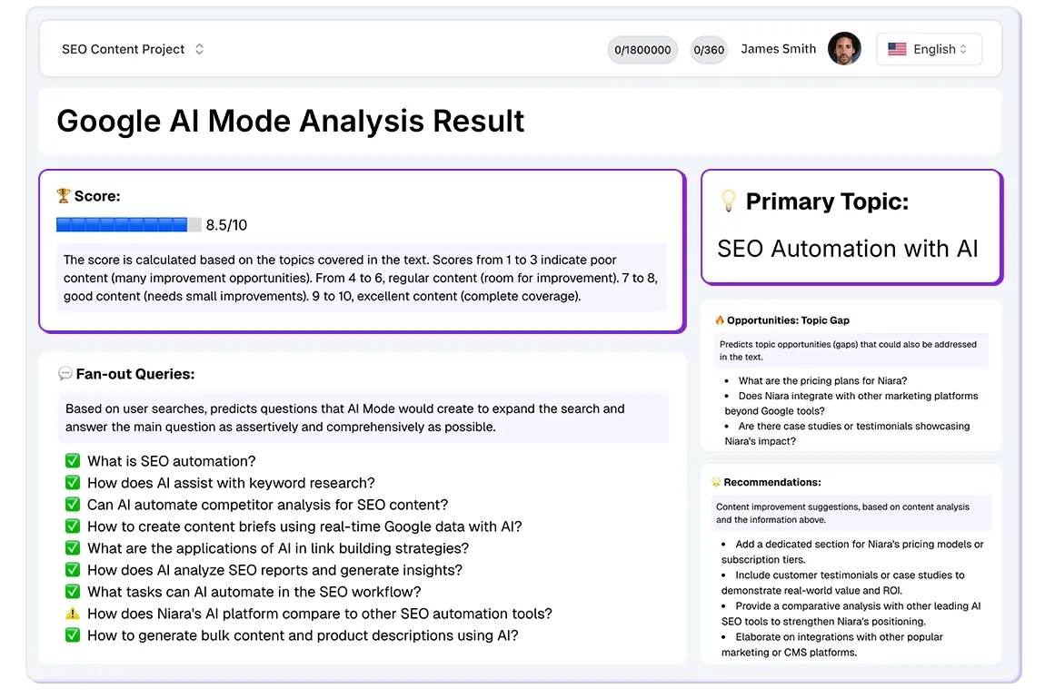 Result generated by Niara's Google AI Mode Insights