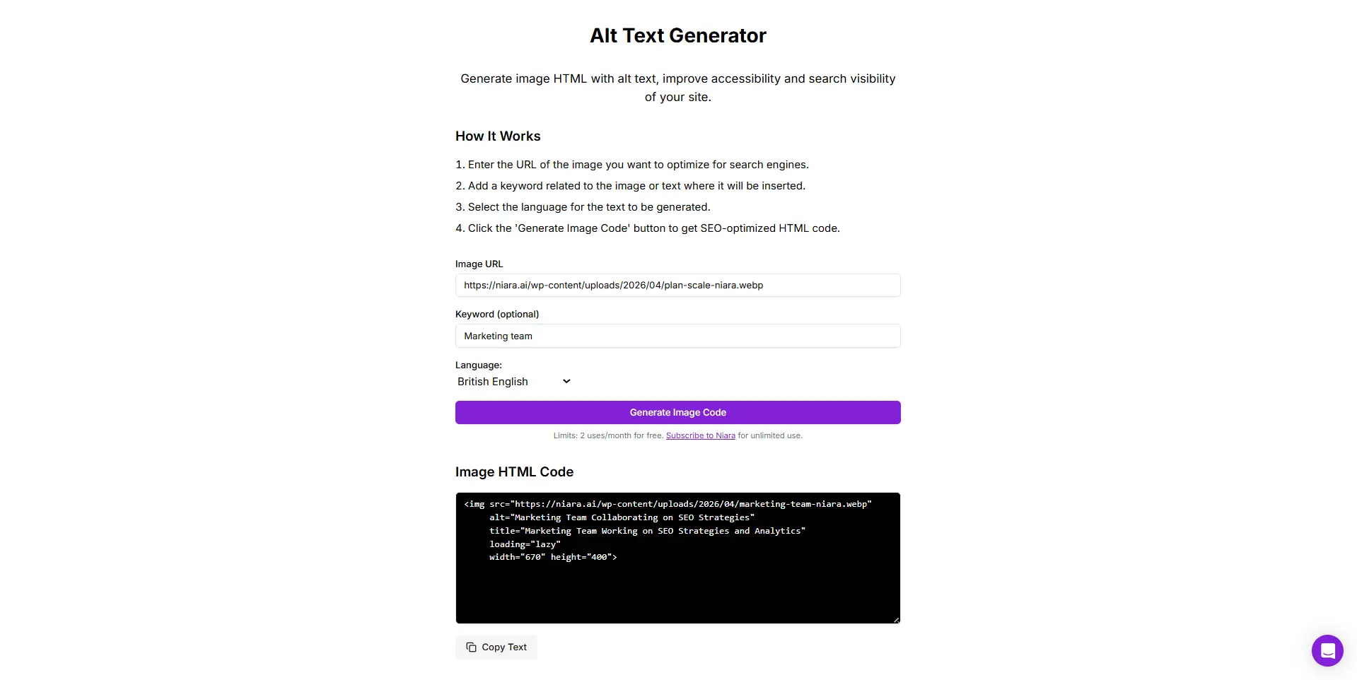 Alt text generator by Niara
