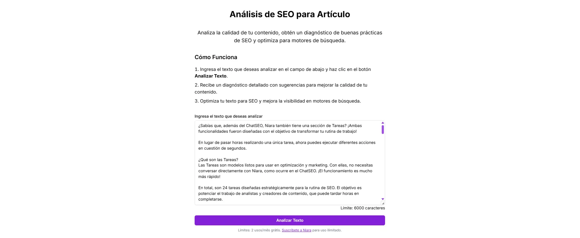 Analisis SEO de Artículo de Niara