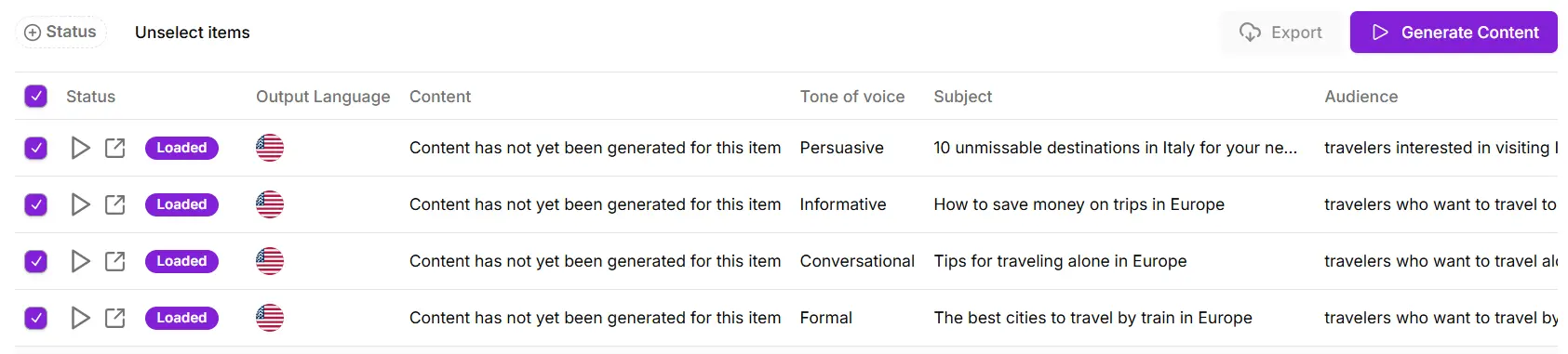 Bulk Content generation step by Niara.
