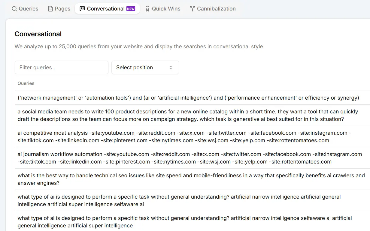 Conversational queries in Search Analytics