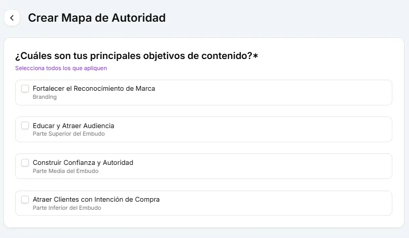 Panel de selección de objetivos en el Mapa de Autoridad