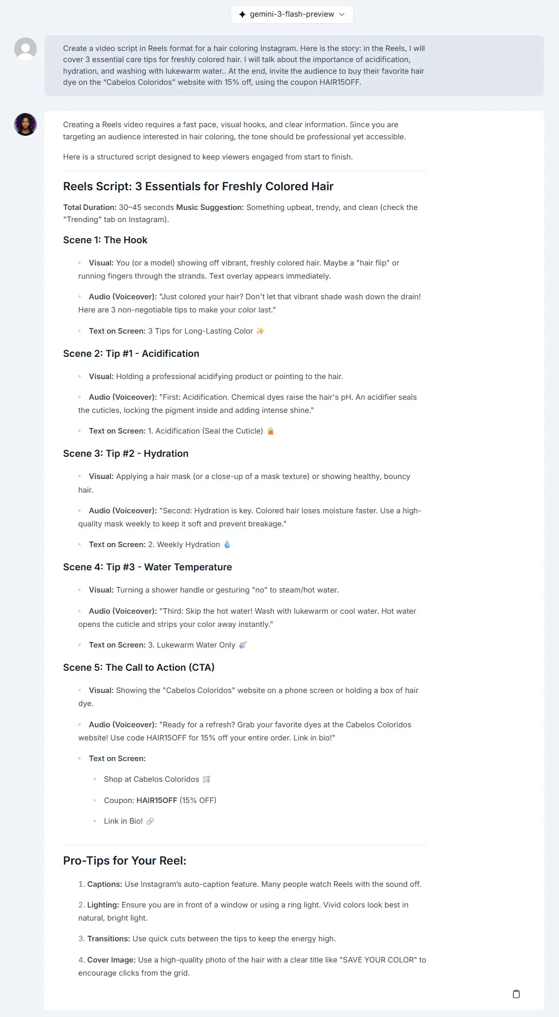 Reels script generated by Niara.