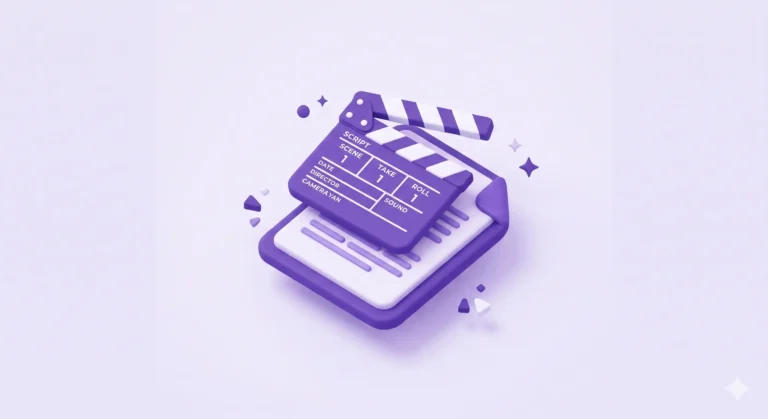 AI-generated illustration representing a video script with a clapperboard in focus