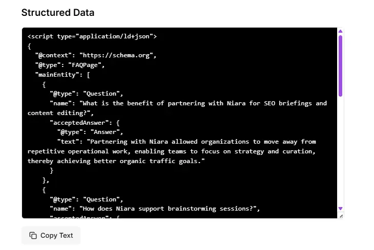 Structured FAQ data generated by Niara