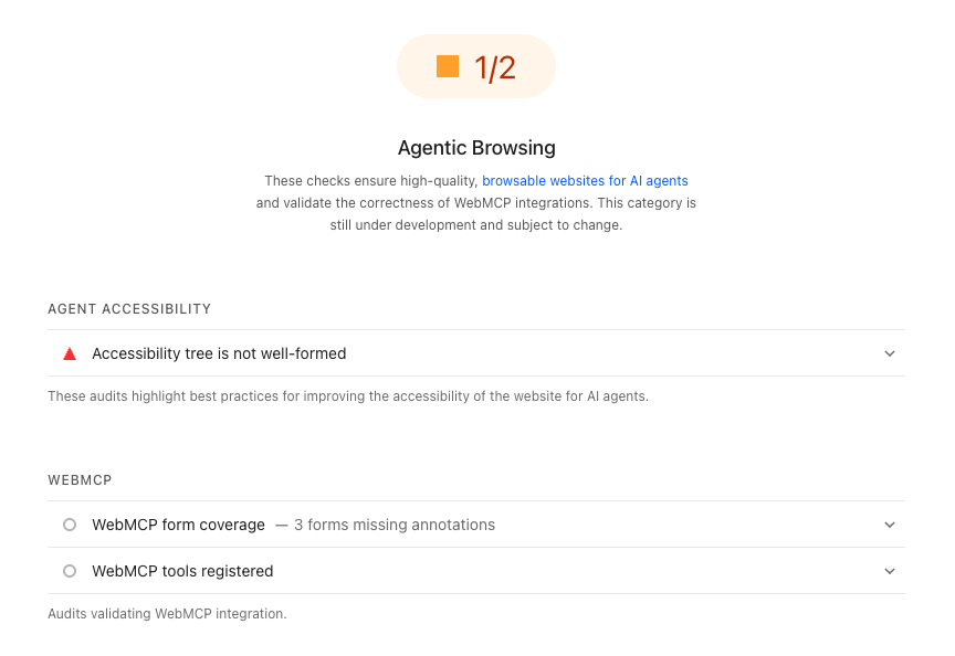 Chrome Dev Tools (Lighthouse) agora avalia como os agentes de IA podem interagir com o seu site,