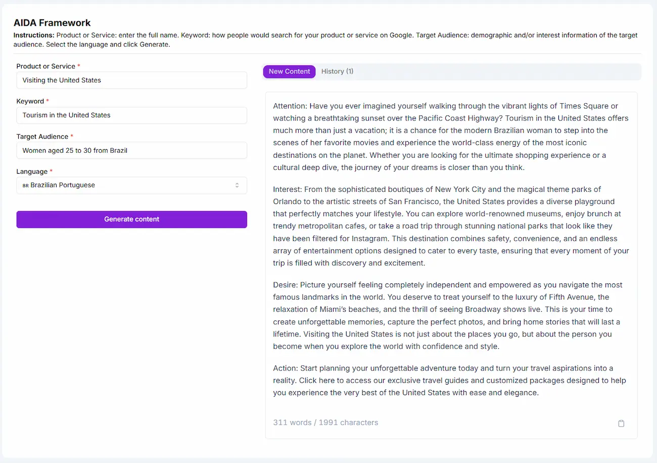 Result example from AIDA Framework Task