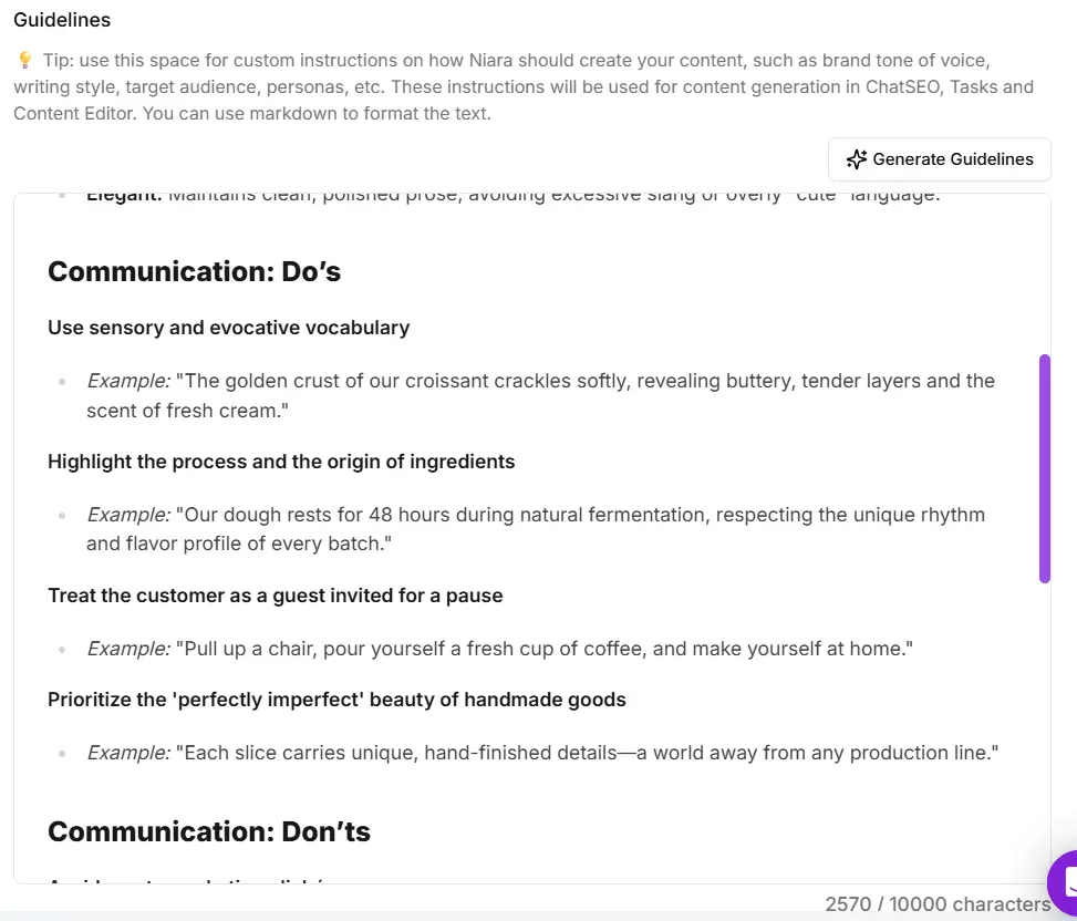 Example of a brand guide at Niara's Brand Guidelines