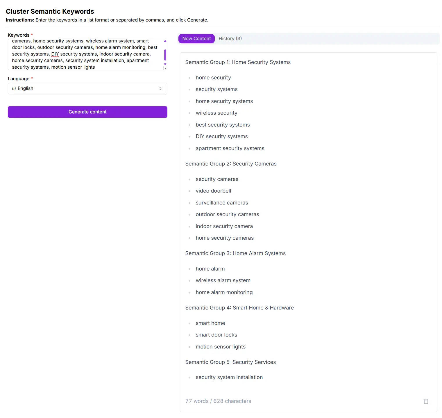 Keyword semantic grouping by Niara's Task