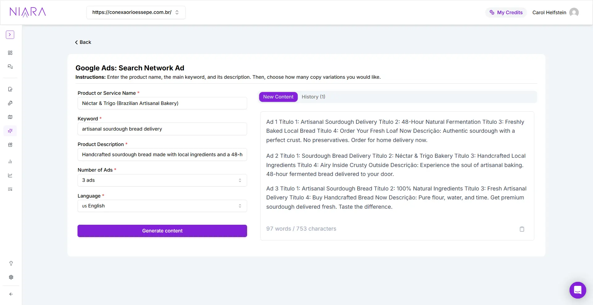 Google Ads copy AI agent by Niara