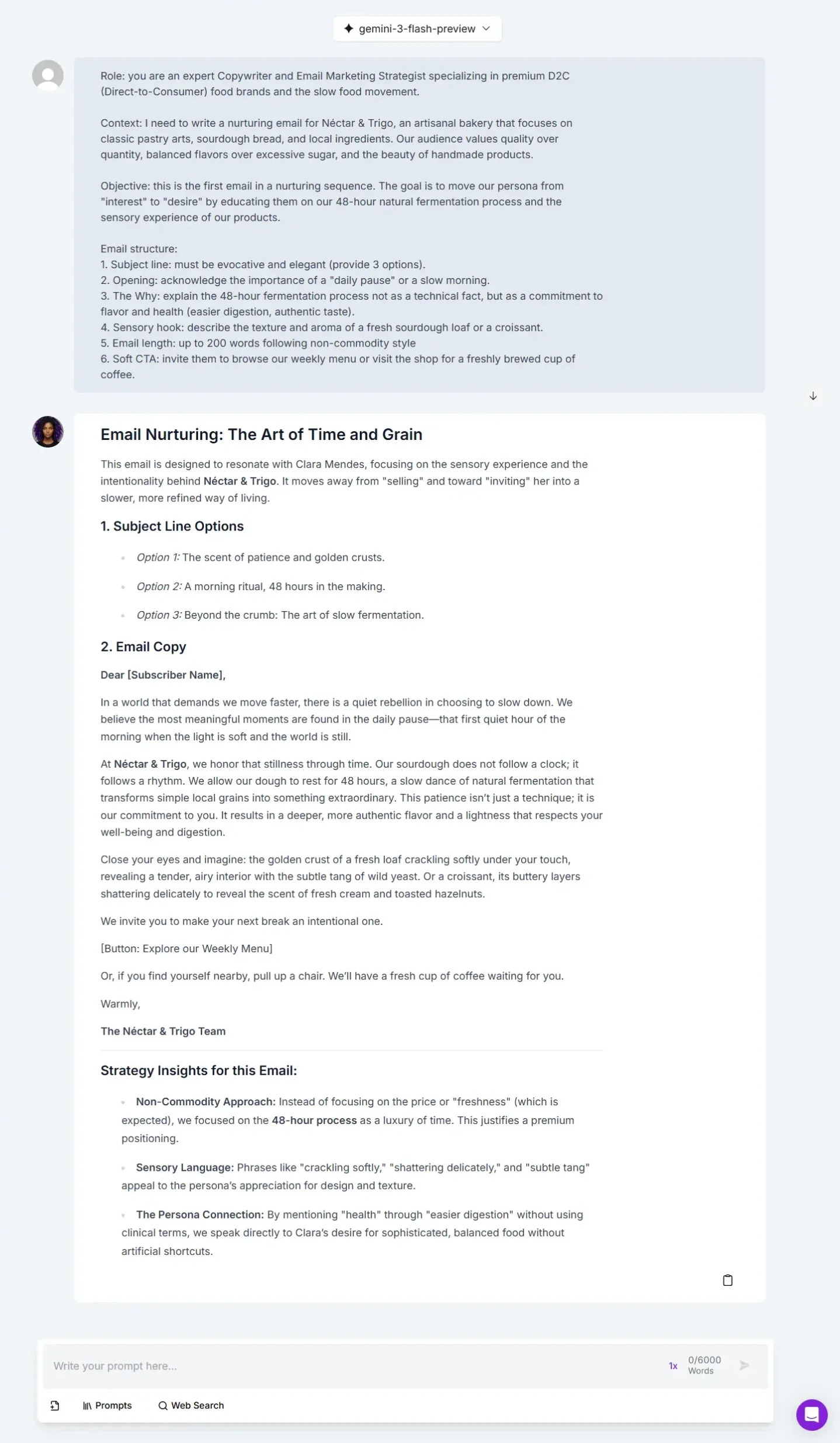 E-mail copy generated by Niara's ChatSEO AI